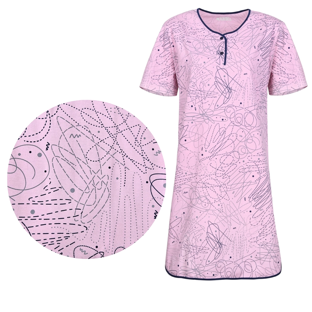 różowa koszula nocna damska letnia z krótkim rękawem na krótki rękaw do kolan rozpinana wygodna bawełna 100% martel.png