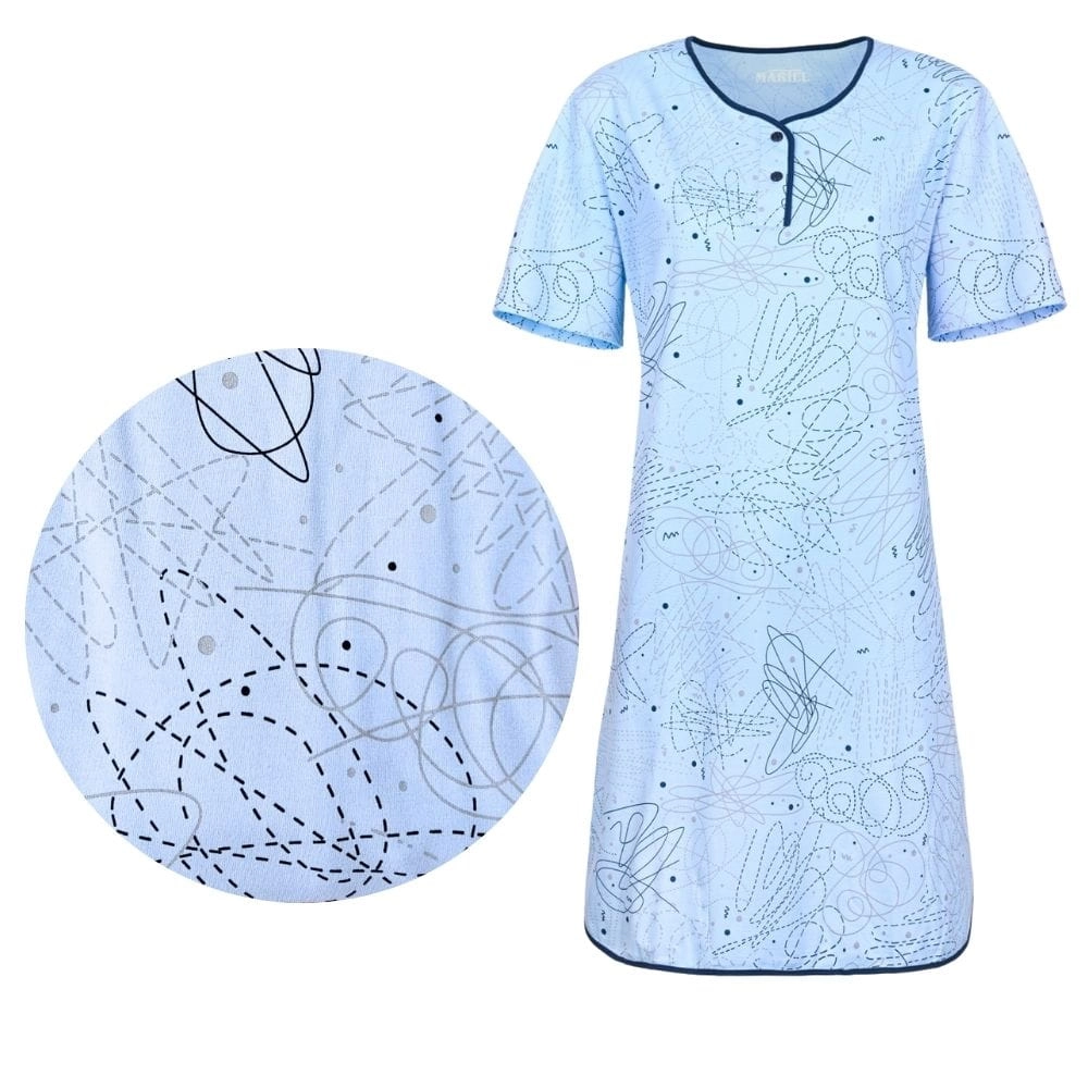 niebieska elegancka wygodna bawełniana koszula nocna damska dla kobiet krótki rękaw letnia na lato.jpg