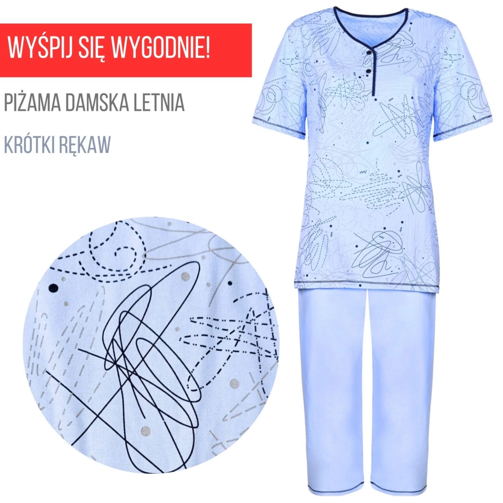 piżama damska letnia krótki rękaw elegancka spodnie3/4 bawełniana.jpg