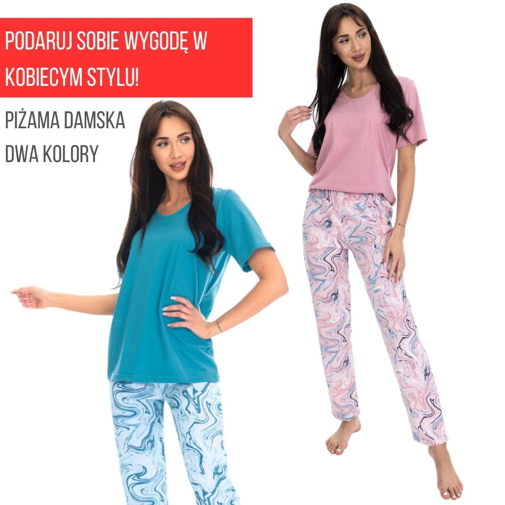 piżama damska bawełniana długie spodnie krótki rękaw z krótkim rękawem i długimi spodniami kobieca na prezent elegancka.jpg