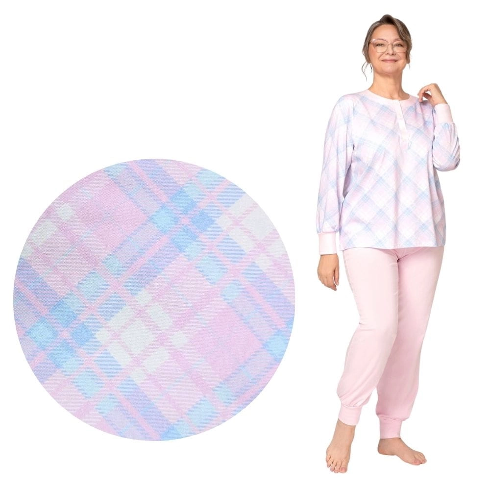 Wygodna piżama damska z długim rękawem rozpinany dekolt M-3XL