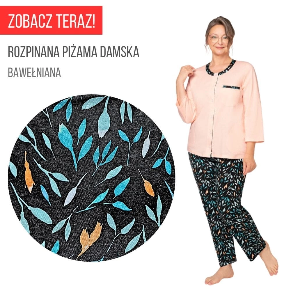 Piżama damska rozpinana bawełniana elegancka do szpitala  M-3XL