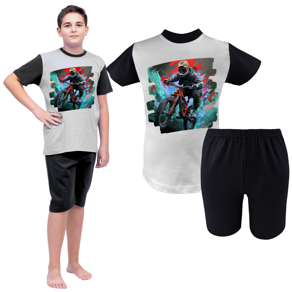 piżama dla chłopca bawełniana krótki rękaw letnia krótka wygodna wakacyjna.png