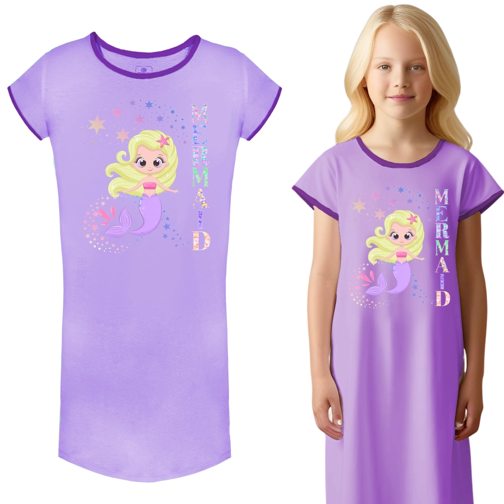 koszula nocna fioletowa dla dziewczynki bawełniana z krótkim rękawem 104-140.png