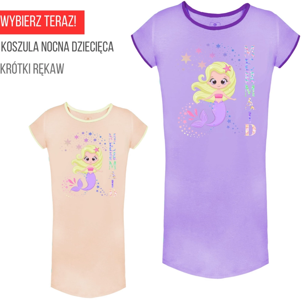 koszula nocna dziewczęca bawełniana do spania krótki rękaw syrenka marcinkowski.jpg