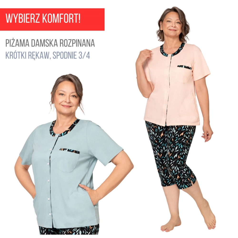 piżama damska rozpinana elegancka bawełniana krótki rękaw polska.jpg