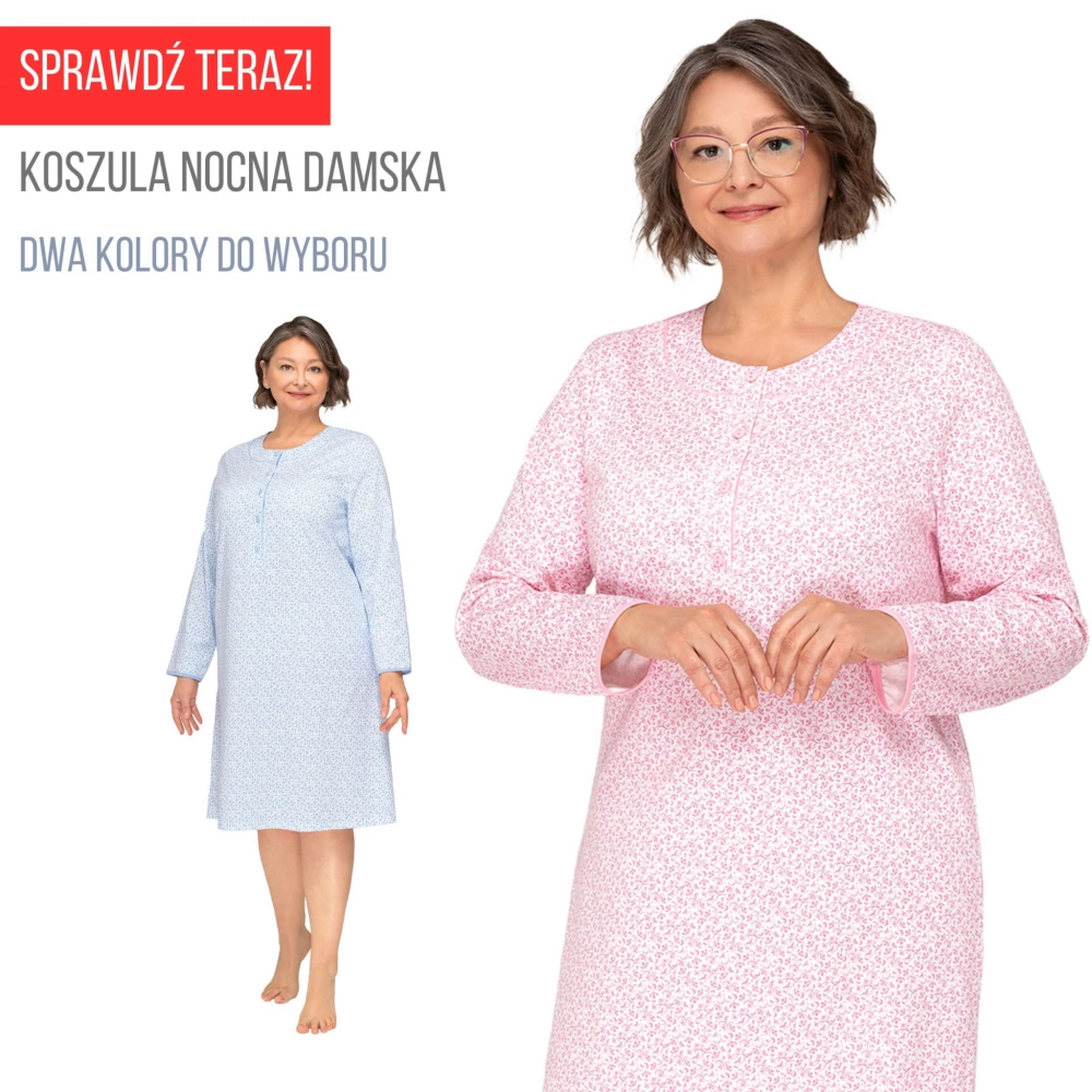 Rozpinana koszula nocna damska z długim rękawem M-3XL