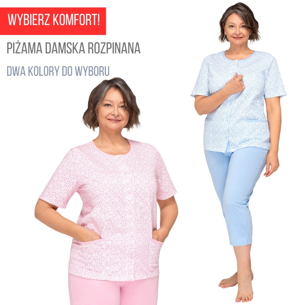 Piżama damska bawełniana krótki rękaw rozpinana M-3XL