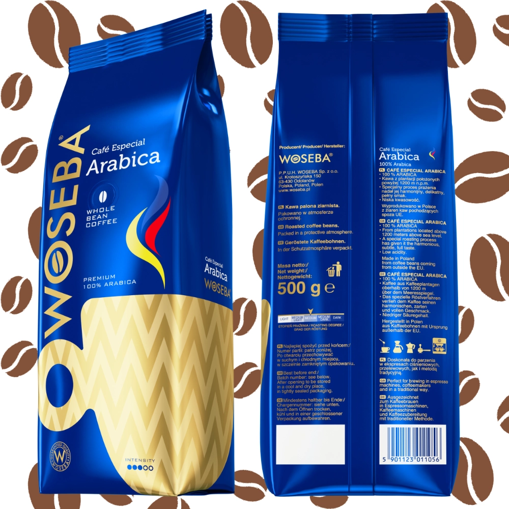 kawa ziarnista woseba arabica 100% 500g w ziarnach do ekspresu