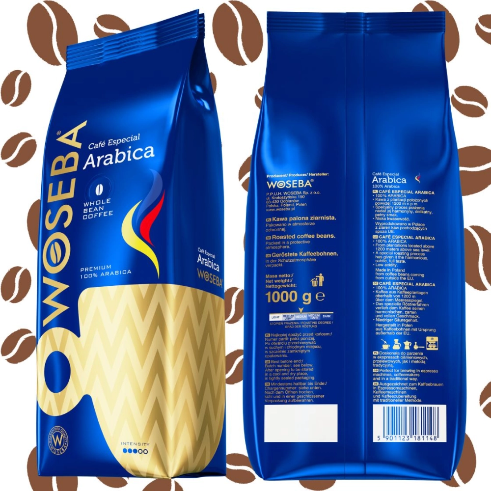 kawa ziarnista woseba arabika 100% w ziarnach 100g 1kg