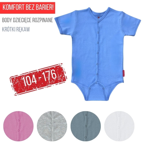 Body dziecięce rozpinane na całej długości krótki rękaw 104-176