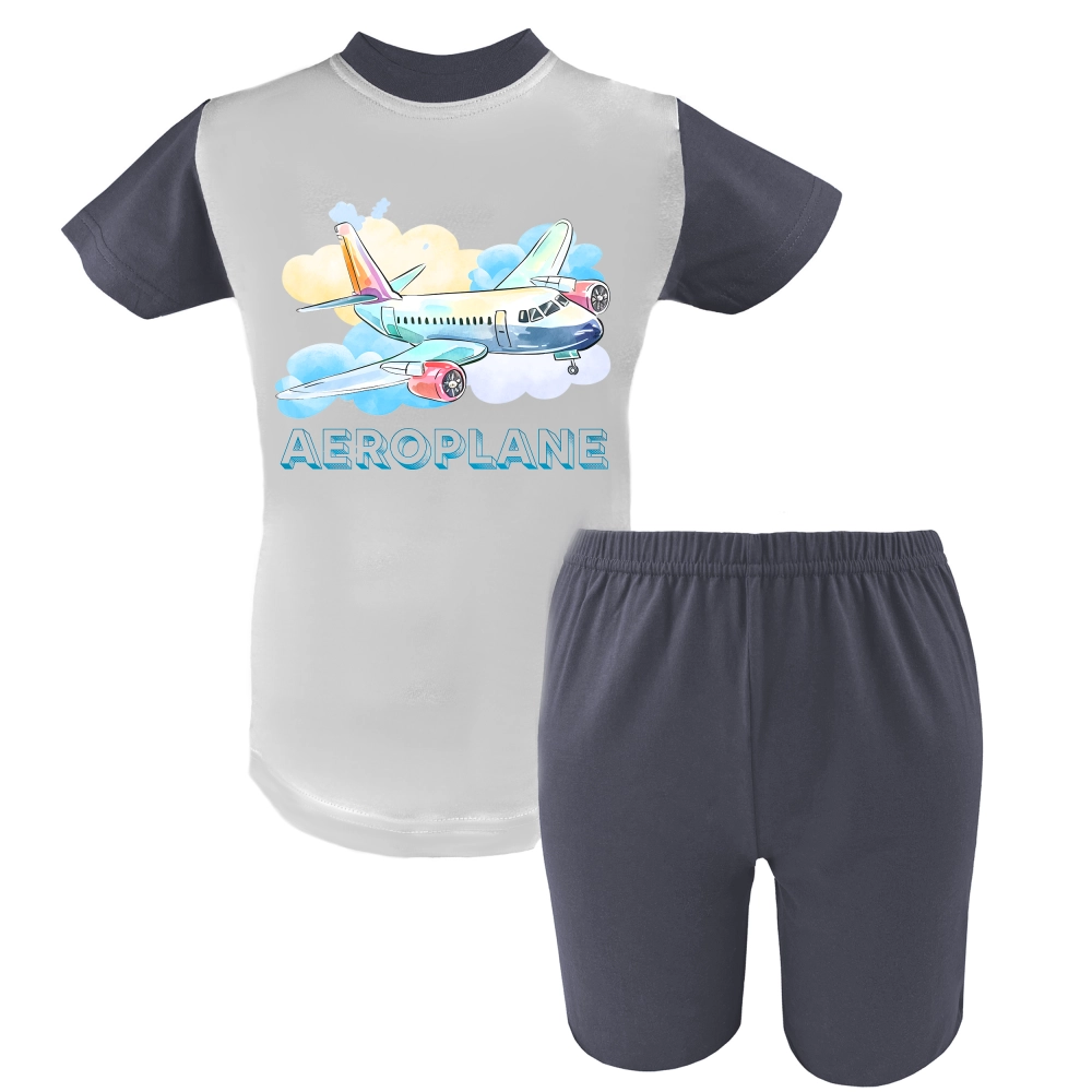 piżama dziecięca dla chłopca krótki rękaw krótkie spodenki z samolotem