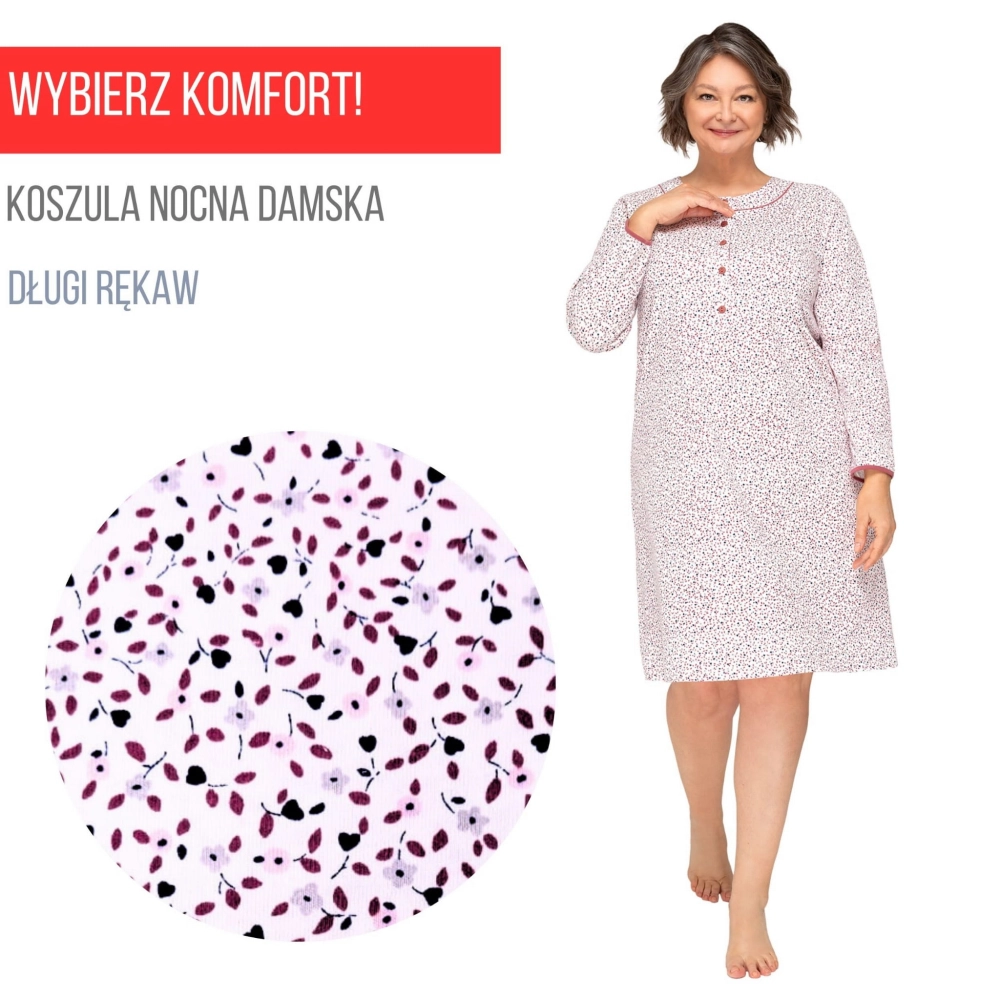 Koszula nocna damska z długim rękawem M-3XL