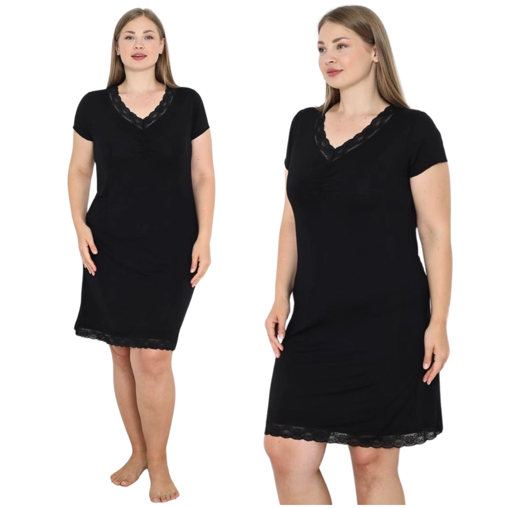 Koszula nocna damska krótki rękaw z koronką PLUS SIZE XXL-4XL