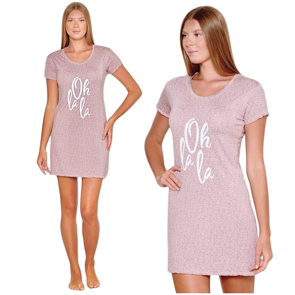 Koszula nocna damska krótki rękaw wiskoza różowa M-XXL