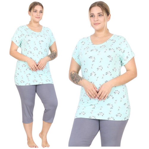 Piżama damska wiskoza krótki rękaw spodnie 3/4 PLUS SIZE XXL-4XL