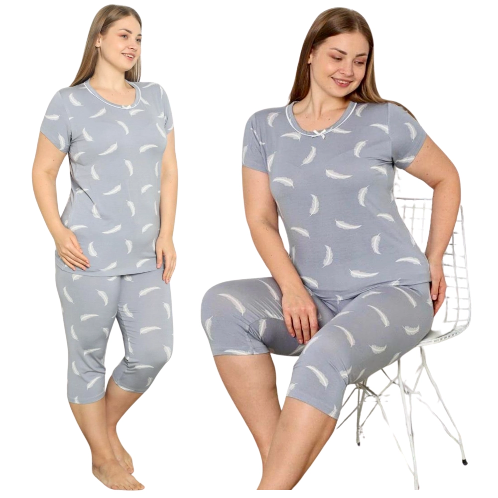 Piżama damska wiskoza krótki rękaw spodnie 3/4 PLUS SIZE XXL-4XL