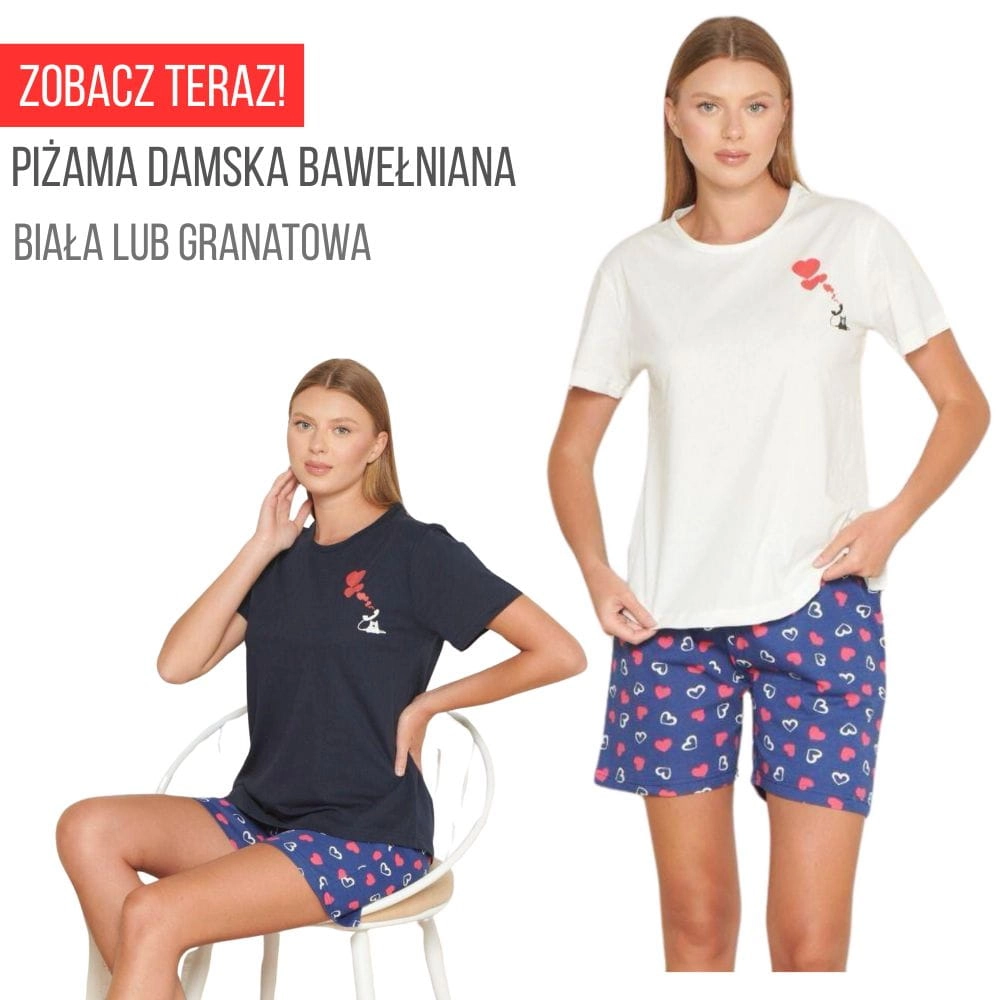 piżama damska bawełniana krótki rękaw krótkie spodenki