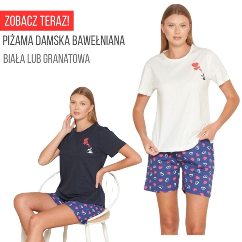 Piżama damska bawełniana krótki rękaw krótkie spodenki M-XXL