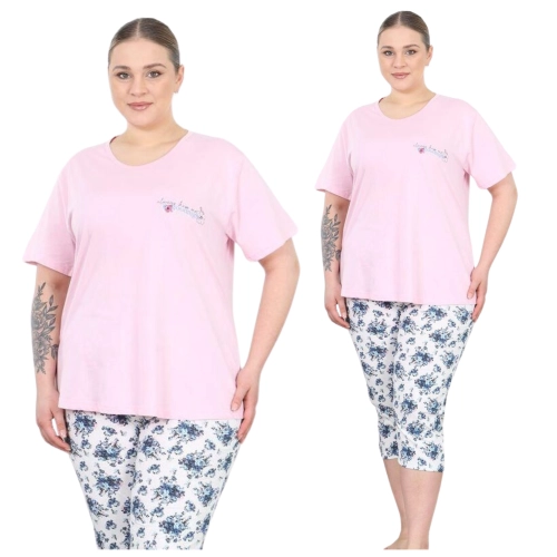 Piżama damska bawełniana krótki rękaw spodnie 3/4 3XL