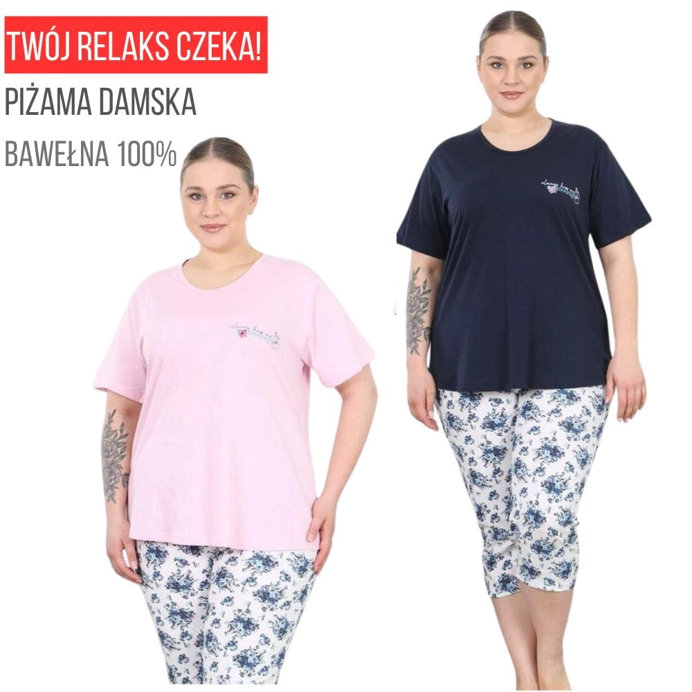 Piżama damska bawełniana krótki rękaw spodnie 3/4 XL-4XL