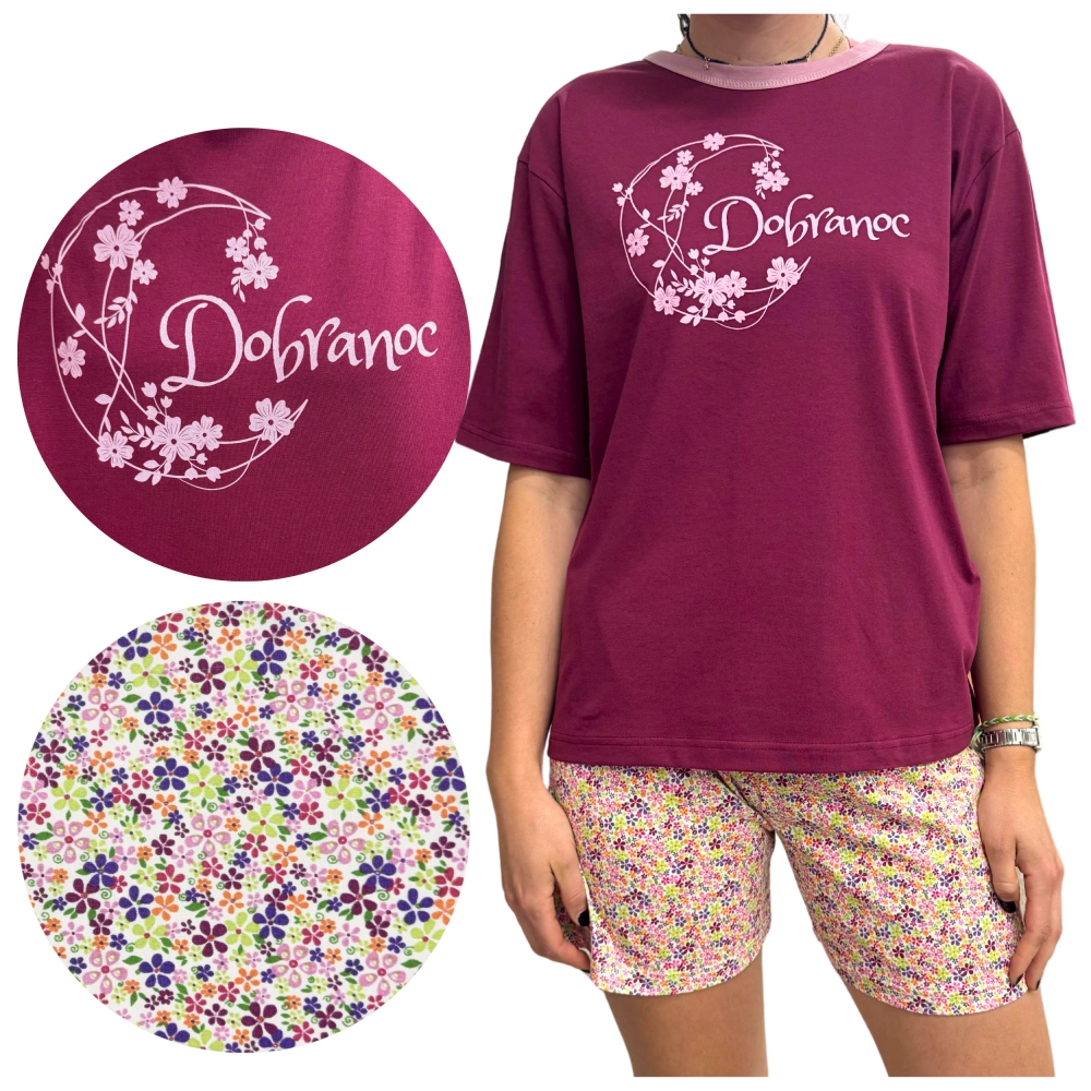 piżama damska bawełniana krótki rękaw krótkie spodenki letnia bordowa dobranoc