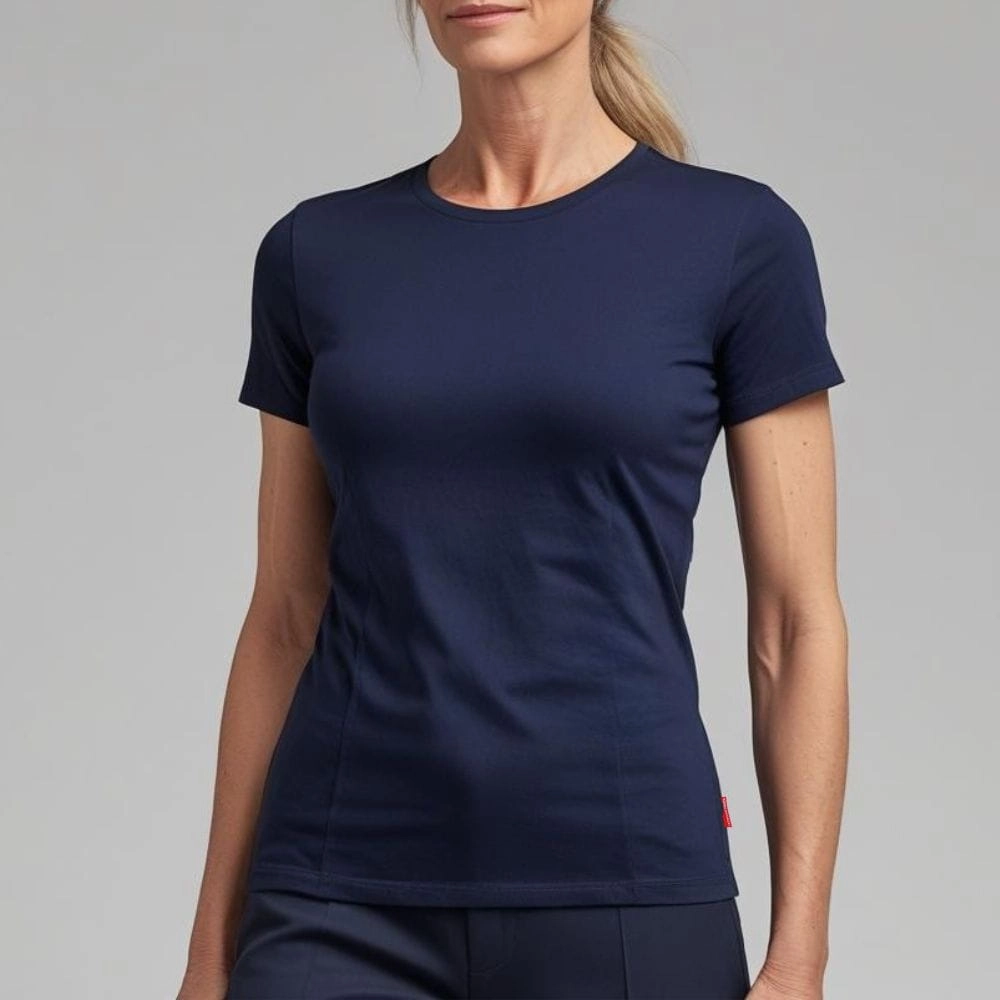 granatowa koszulka damska krótki rękaw letnia bawełniana t-shirt damski