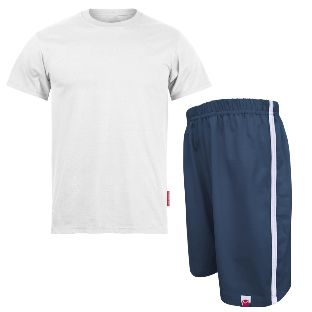 strój na wf komplet biały t-shirt granatowe spodenki marcinkowski