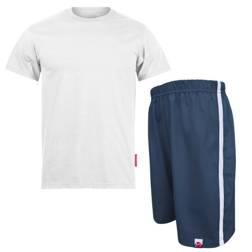 strój na wf komplet biały t-shirt granatowe spodenki marcinkowski