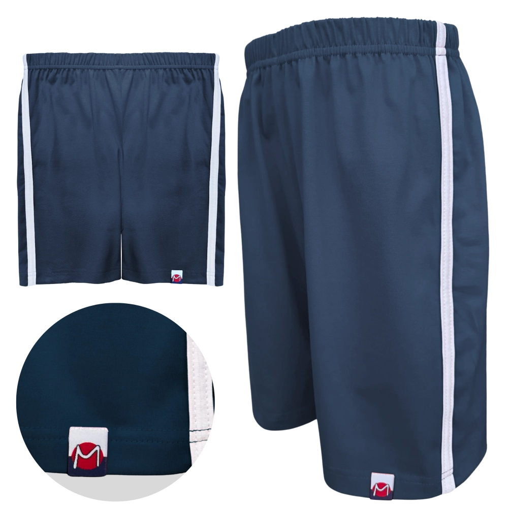 granatowe spodenki na wf dla chłopca chłopięce bawełniane krótkie sportowe marcinkowski