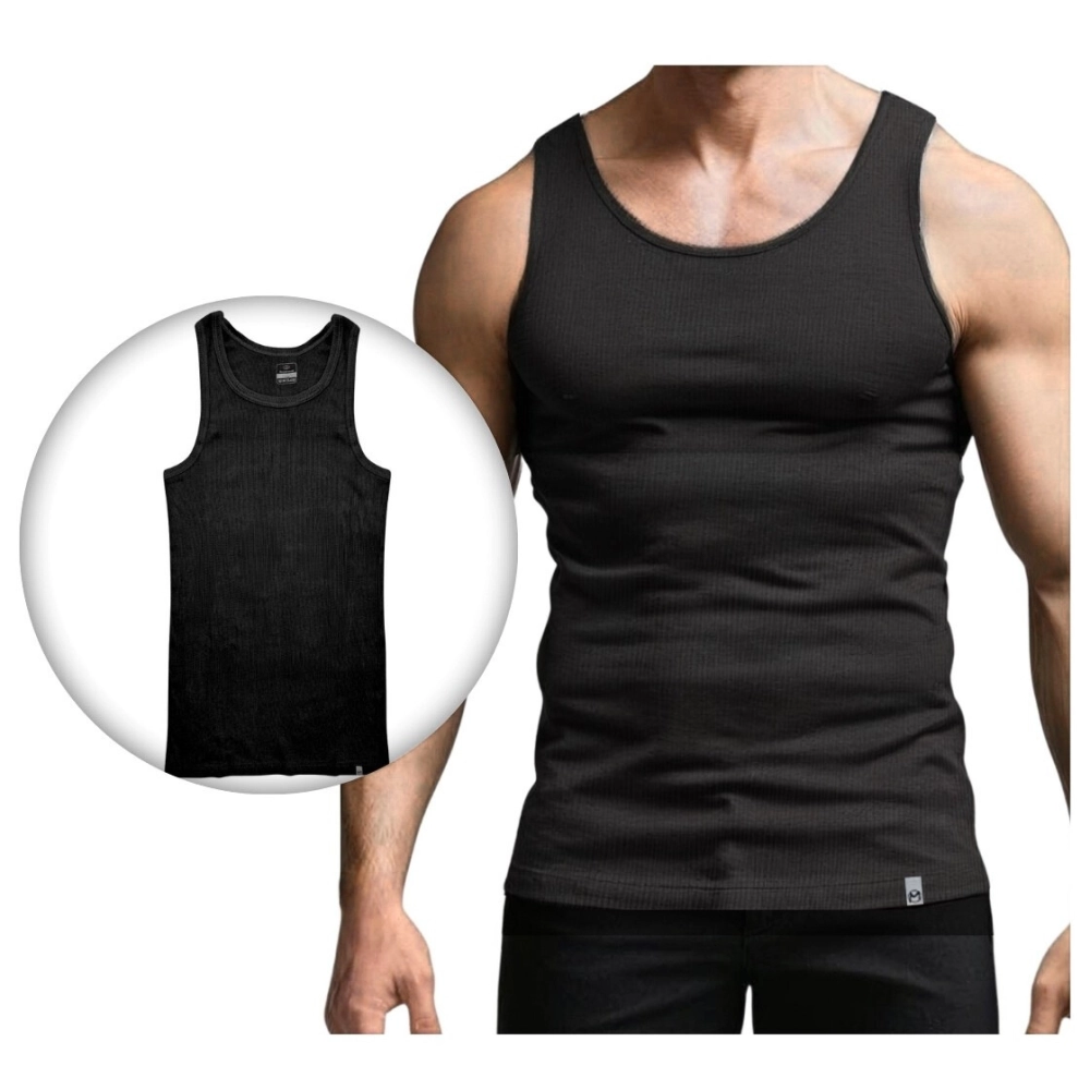 czarna podkoszulka męska ma ramiączkach bawełniana podkoszulek prążek