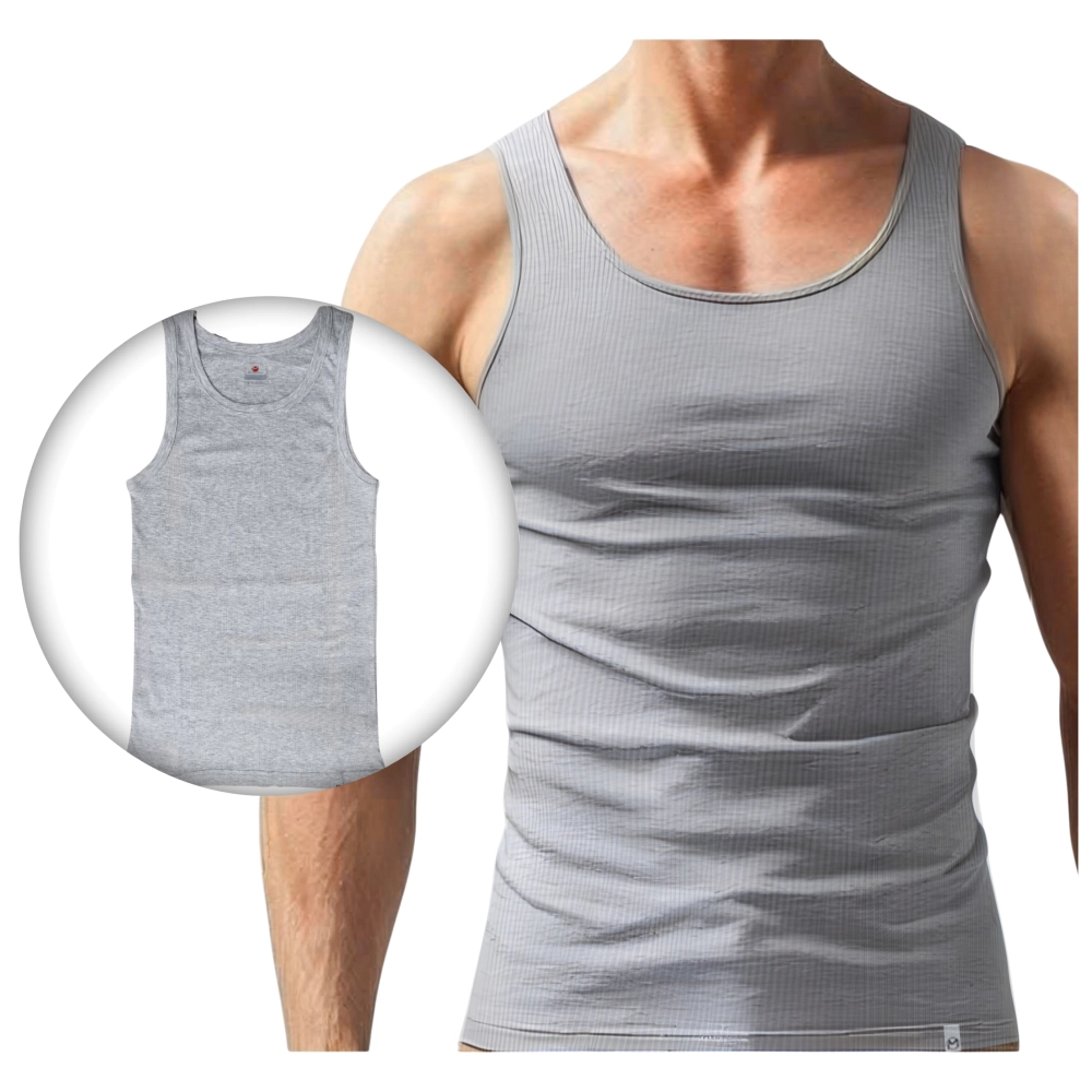 szara podkoszulka męska na ramiączkach prążkowana bawełniana podkoszulek męski