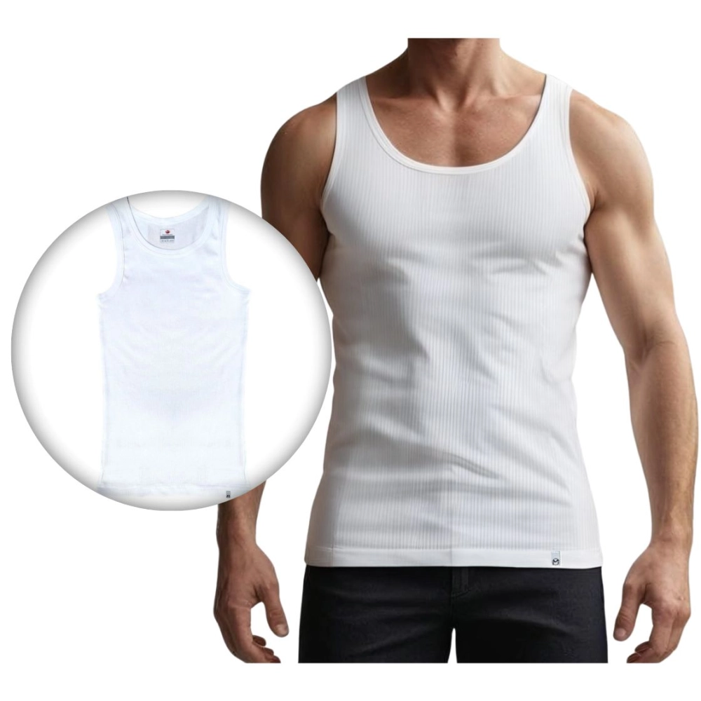 biała podkoszulka męska bawełniana na ramiączkach prążek bawełna podkoszulek męski pod koszulę sweter marcinkowski