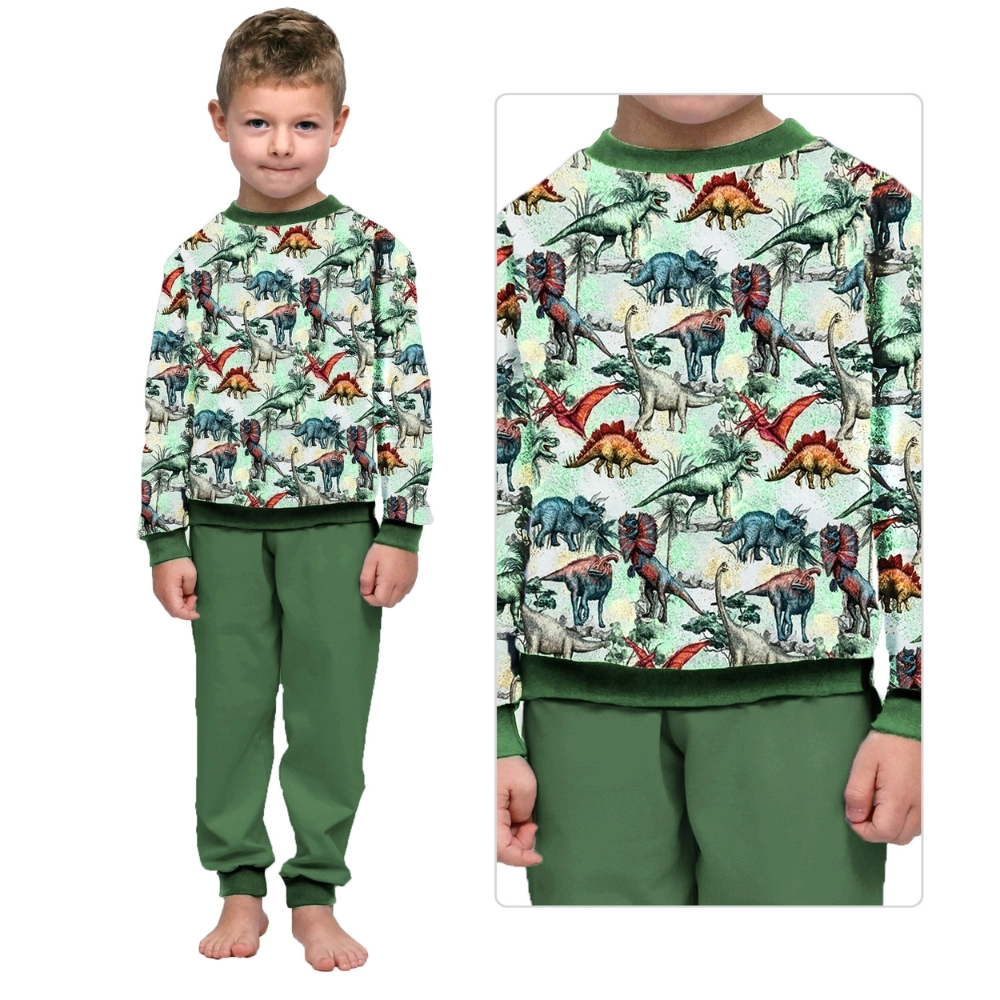 Ciepła piżama chłopięca długi rękaw w dinozaury 116-140