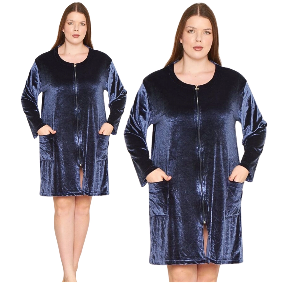 Szlafrok damski welurowy zapinany na suwak XL-4XL 