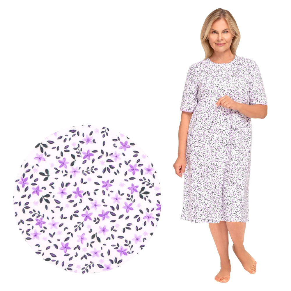 Koszula nocna damska rozpinana krótki rękaw bawełniana M-3XL