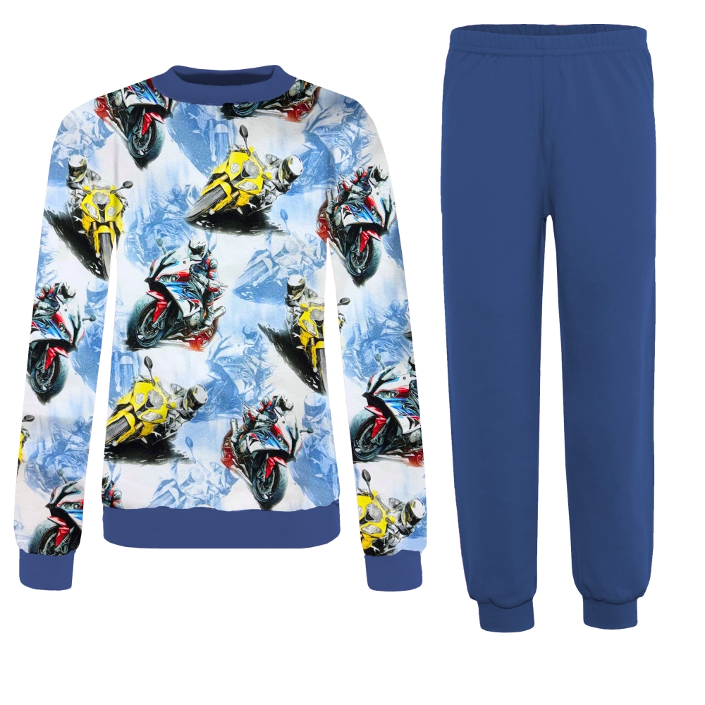 Ciepła piżama chłopięca długi rękaw z nadrukiem MOTOCYKLE 134-170 