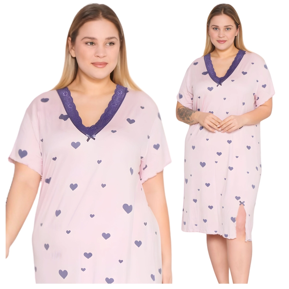 Koszula nocna damska w serduszka wiskozowa 5XL-7XL