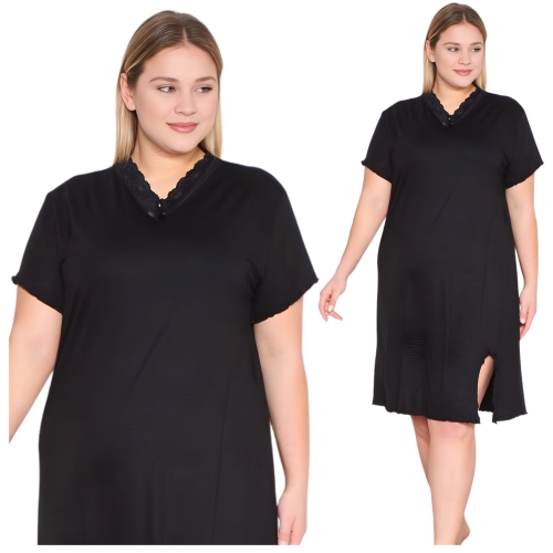 Czarna koszula damska z koronką plus size 5XL-7XL