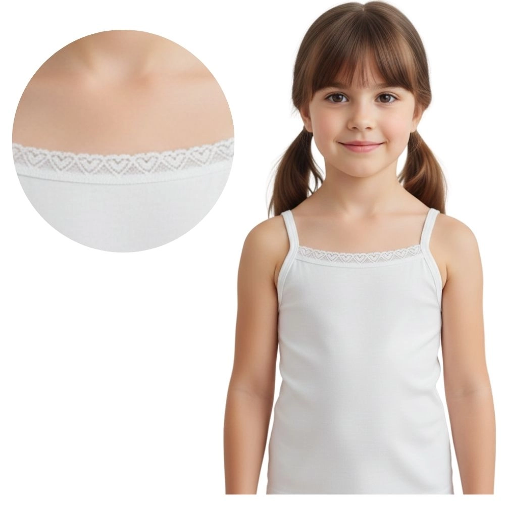 Biała podkoszulka dla dziewczynki na ramiączkach koronka 116-164
