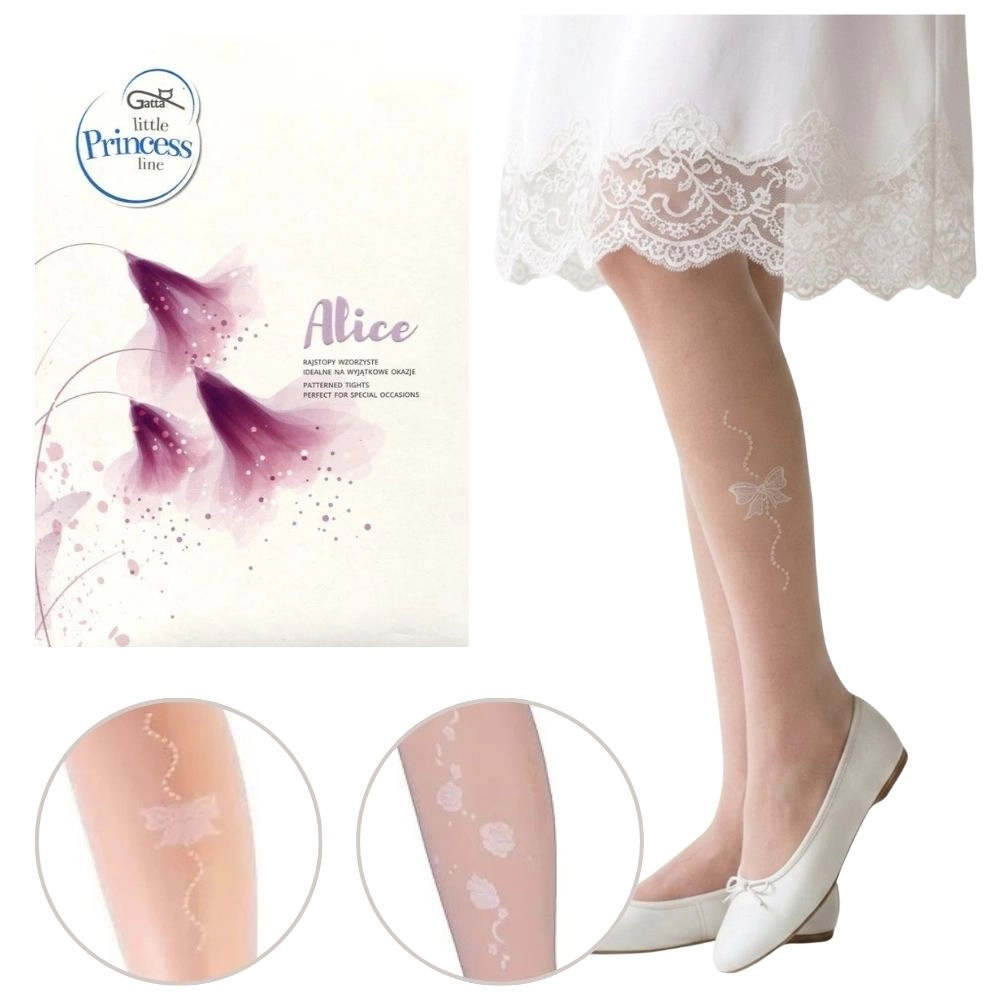 Białe rajstopy dziewczęce cienkie z wzorkiem Gatta Alice 128-158