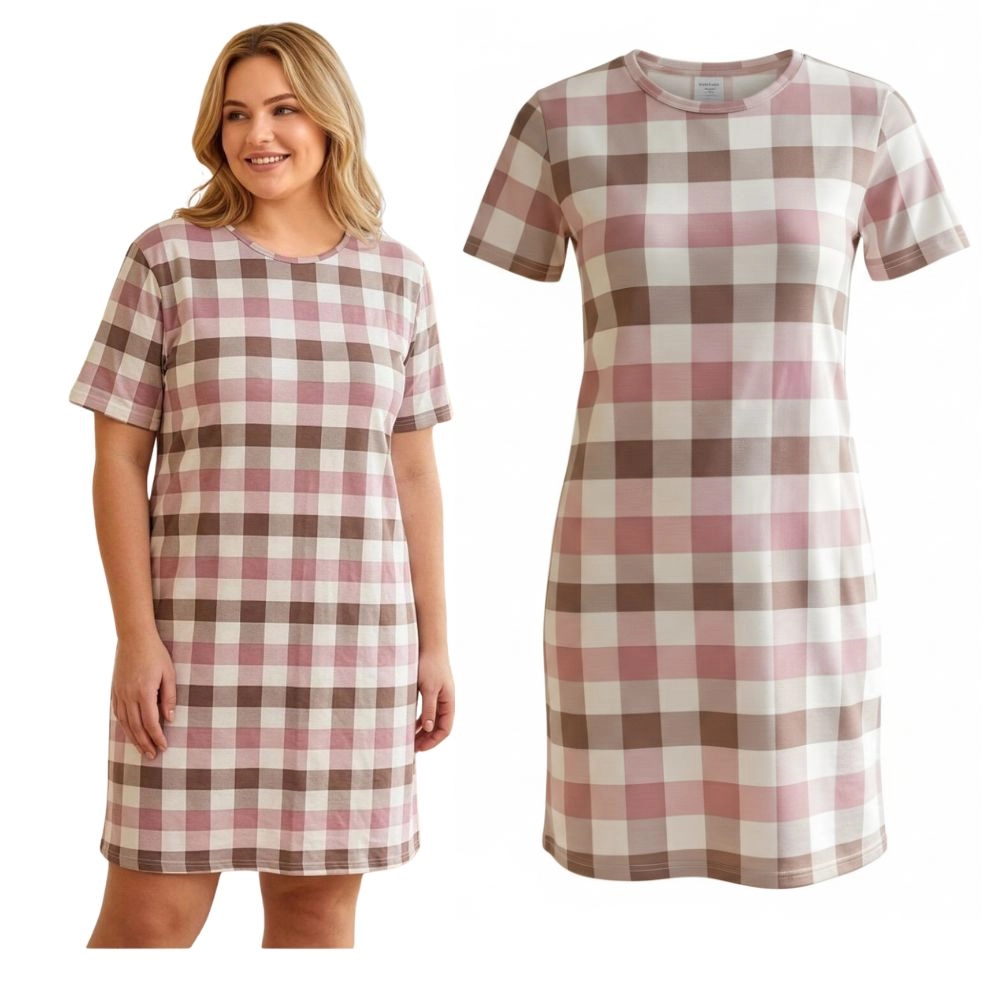 Krótka koszula nocna damska PLUS SIZE w kratkę  XL-4XL