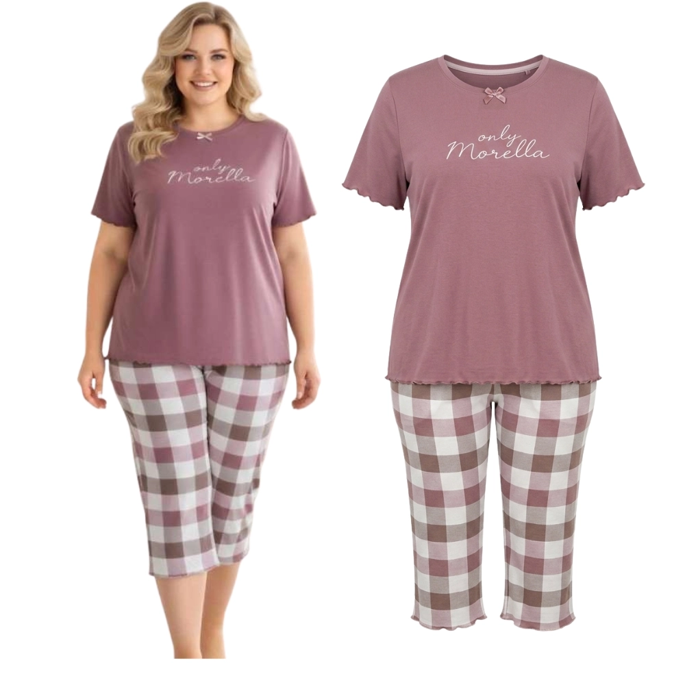 PIŻAMA DAMSKA KRÓTKI RĘKAW SPODNIE 3/4 PLUS SIZE XXL-4XL