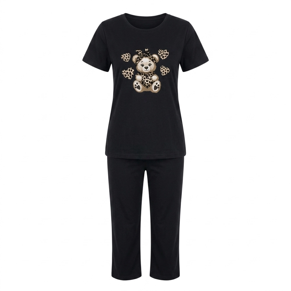 Piżama damska 3/4 ciemnogranatowa z nadrukiem misia S-XXL