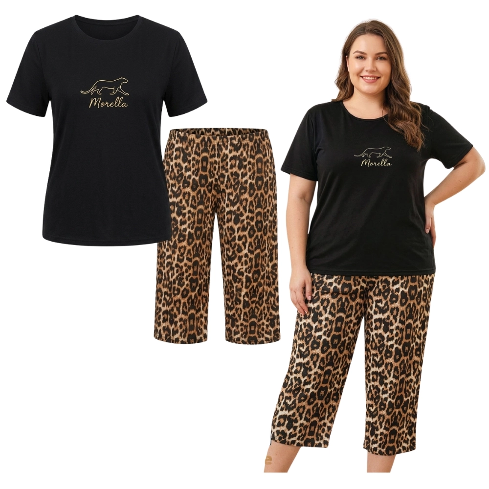 PIŻAMA DAMSKA PANTERKA PLUS SIZE SPODNIE 3/4