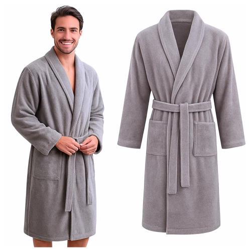 Szary szlafrok frotte (bawełniany) dla mężczyzn M-4XL