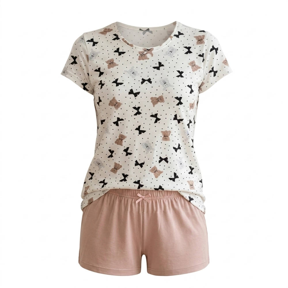 piżama damska z wiskozy krótki rękaw krótkie spodenki