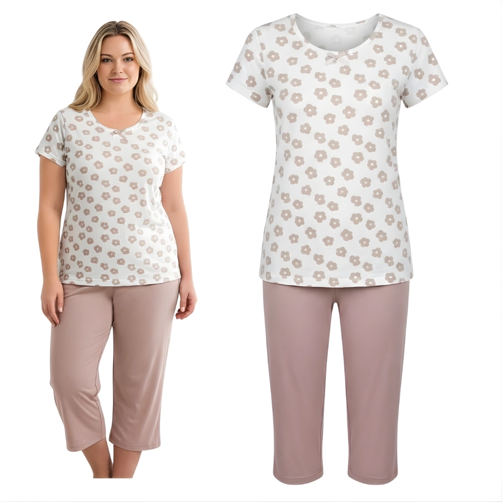 piżama damska z wiskozy spodnie 3/4  PLUS SIZE XXL-4XL