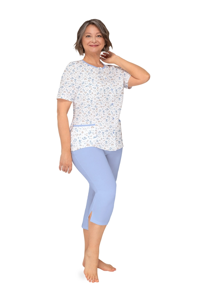 wygodna rozpinana piżama damska do szpitala krótki rękaw