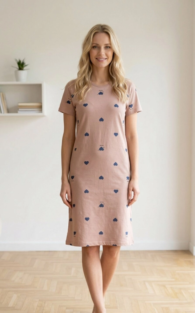 beżowa koszula nocna damska bawełna 100% krótka